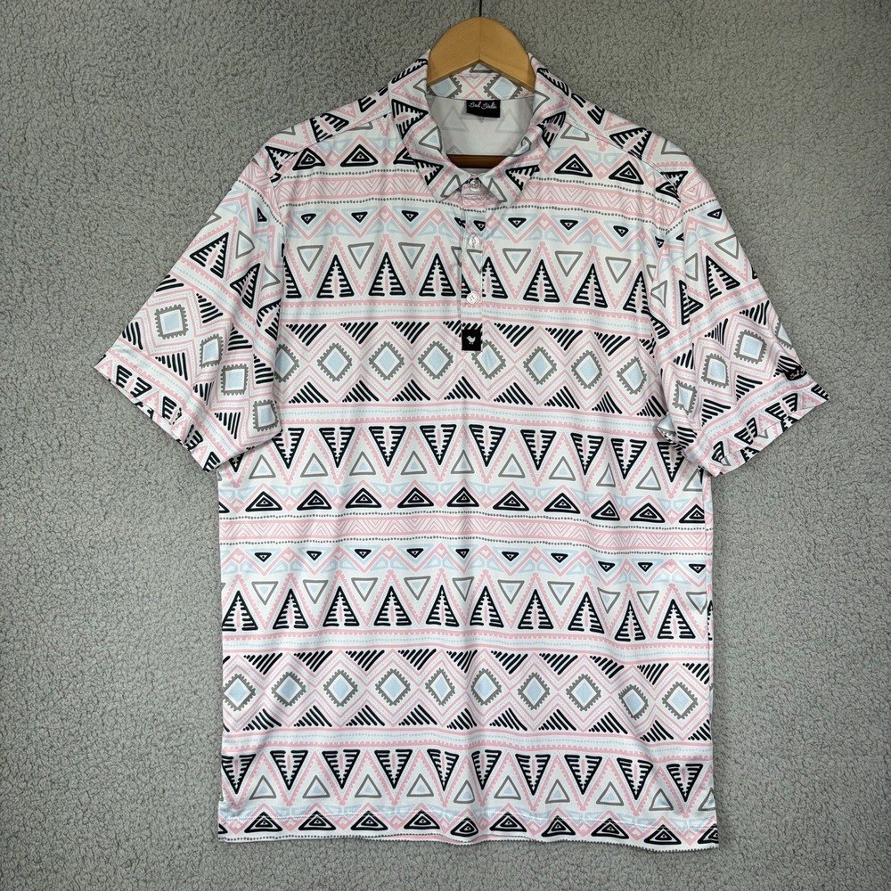 Bad Birdie Polo Shirt Mens Large Performance Stretch Geometric Golf Pink L